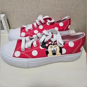Red Polka Dot Sneakers with Cartoon Design